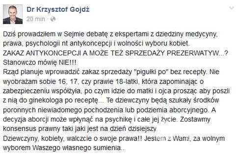 Krzysztof Gojdź o antykoncepcji i aborcji