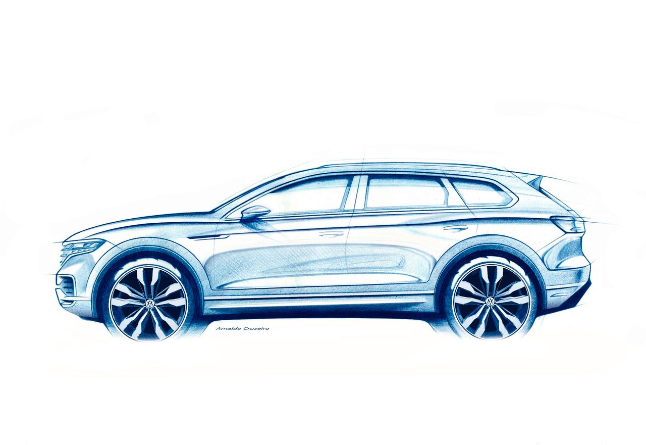 Pierwszy szkic nowego Volkswagena Touarega sugeruje, że auto otrzyma bardziej sportową stylistykę.