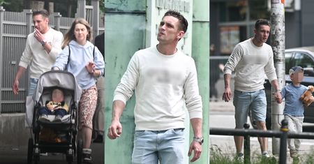 Filip Gurłacz puszcza dymka podczas spaceru z żoną oraz synami