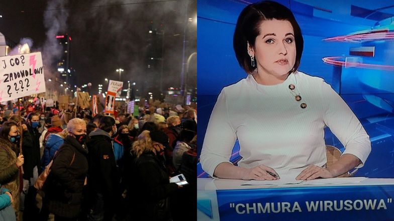 Strajk Kobiet przeszedł przez Warszawę. Tymczasem w TVP: "Nad demonstrantami unosi się CHMURA WIRUSOWA"