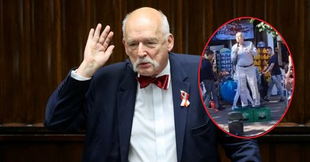 Janusz Korwin-Mikke objeżdża wybrzeże. Przemawiał na skrzyniach po piwie