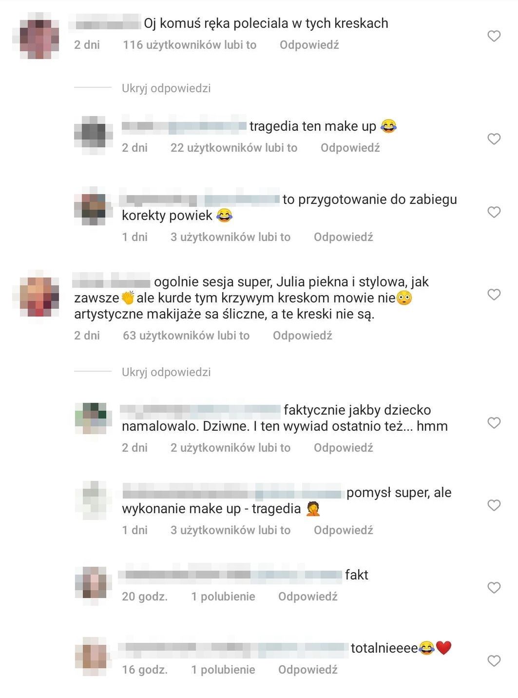 Komentarze pod postem Julii Wieniawy na Instagramie 