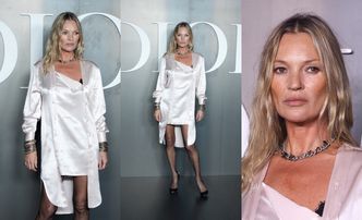 51-letnia Kate Moss eksponuje szczupłe nogi na paryskim pokazie Diora. Wciąż ma w sobie "to coś"?