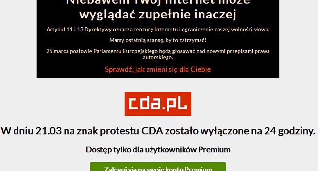 CDA.pl niedostępne w proteście przeciw dyrektywie o prawach autorskich. Artyści apelują o przyjęcie jej