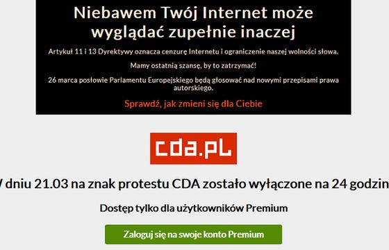 CDA.pl niedostępne w proteście przeciw dyrektywie o prawach autorskich. Artyści apelują o przyjęcie jej