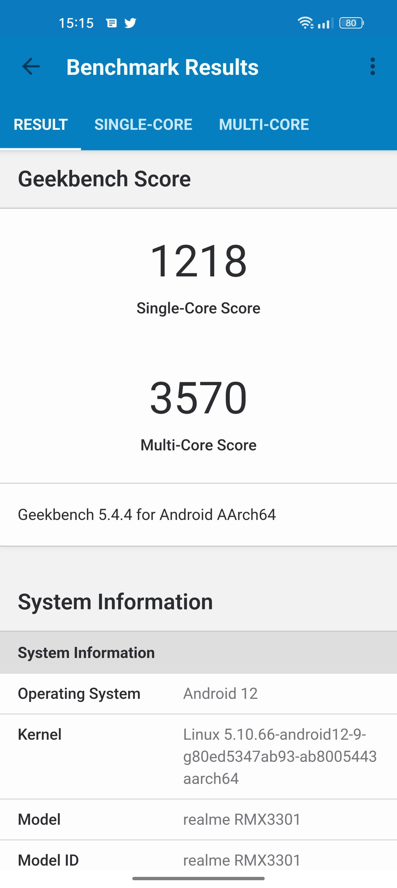 realme GT2 Pro (po lewej) vs realme GT2, wyniki dla Geekbench 5