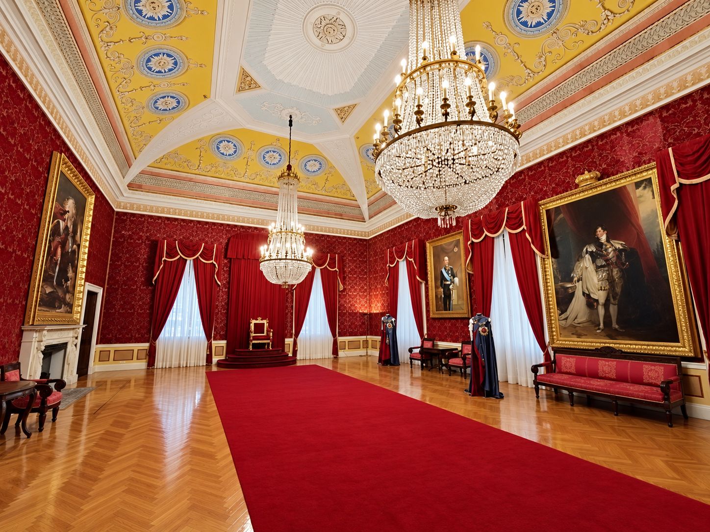 Czerwona sala tronowa w pałacu na Korfu