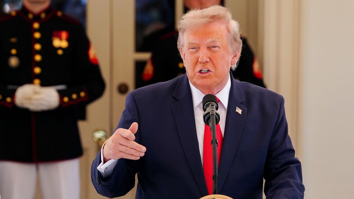 US President Donald Trump speaks during a Freedom 250 Grand Prix showcase at the White House in Washington, DC, US, on Monday, July 13, 2026. The Freedom 250 Grand Prix is expected to take place in Washington on August 22 and 23. Photographer: Aaron Schwartz/CNP/Bloomberg via Getty Images