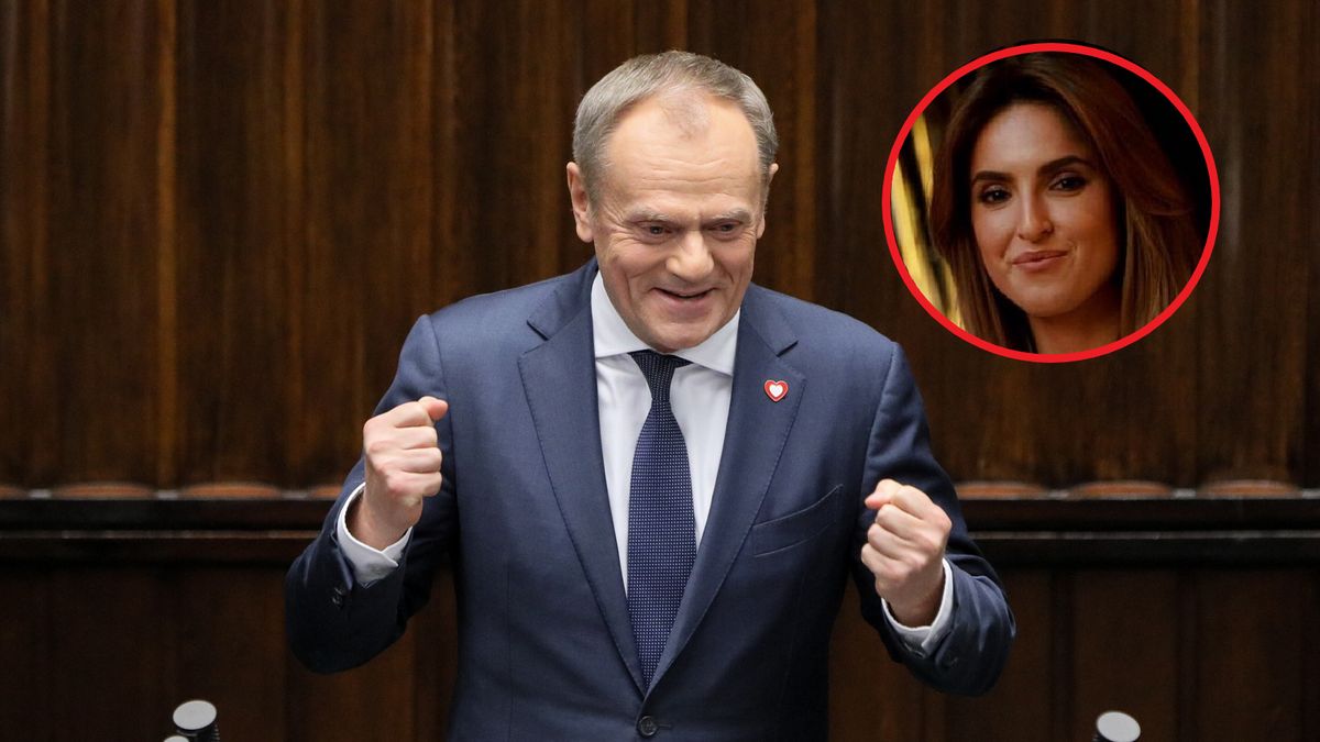 Na zdjęciu Donald Tusk. W "ramce" Laura Zielińska