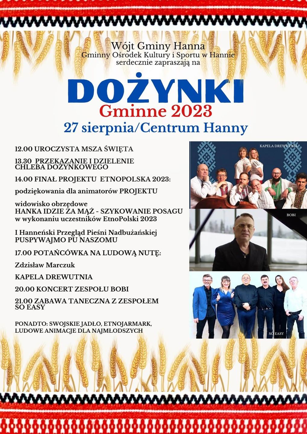 Dożynki w Hannie 2023 - plakat, program wydarzenia