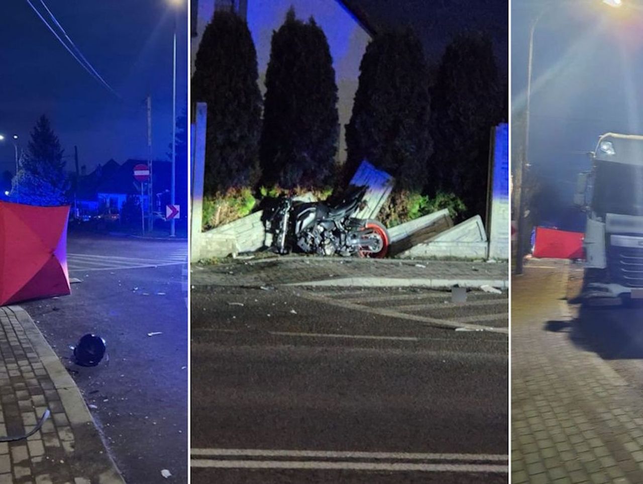 Jarosław: Motocyklista uderzył czołowo w tira, a potem wpadł w betonowy płot. 48-latek zginął na miejscu