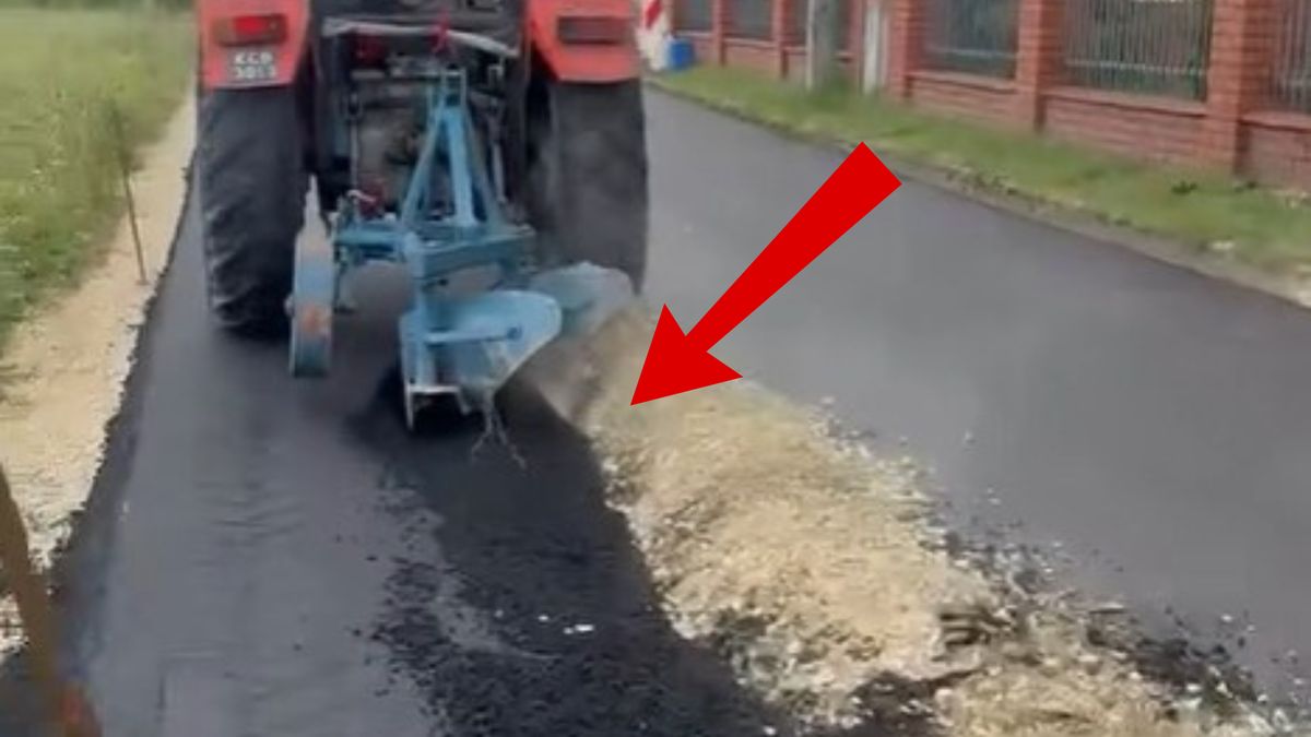 Rolnik zaorał asfalt. Policja zajmuje się sprawą.