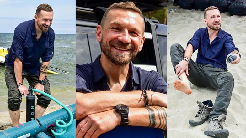 Przemek Kossakowski pompuje sprzęt do kitesurfingu