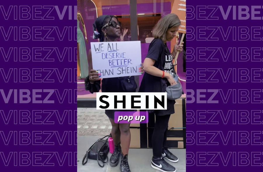 Protest outside Shein boutique. “We all deserve better”