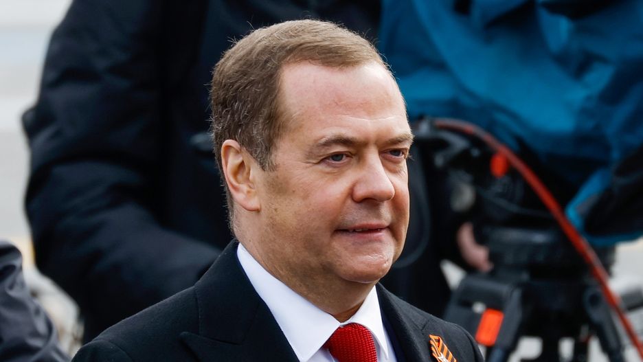 Deputy Chairman of Russia's Security Council Dmitry Medvedev attends a military parade on Victory Day, which marks the 77th anniversary of the victory over Nazi Germany in World War Two, in Red Square in central Moscow, Russia May 9, 2022.