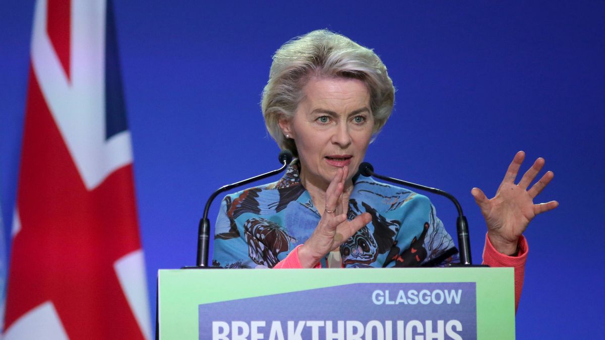 COP26 Climate Change Conference in Glasgowepa09559570 European Commission President Ursula von der Leyen delivers a speech during a session on clean innovation and technology at the UN Climate Change Conference (COP26) in Glasgow, Britain, 02 November 2021.  EPA/ROBERT PERRY Dostawca: PAP/EPA.ROBERT PERRY