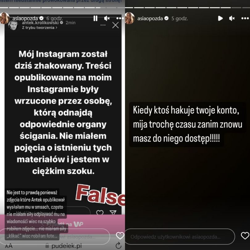 Joanna Opozda reaguje na wpisy Antka Królikowskiego