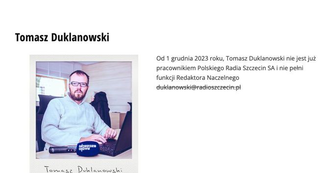 Komunikat Radia Szczecin o Tomaszu Duklanowskim usunięty. Prezes: niekoniecznie fortunny