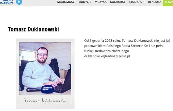Komunikat Radia Szczecin o Tomaszu Duklanowskim usunięty. Prezes: niekoniecznie fortunny