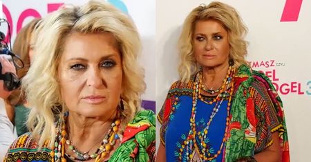 Kasprzyk w stroju szamanki próbuje wyczarować uśmiech na twarzy