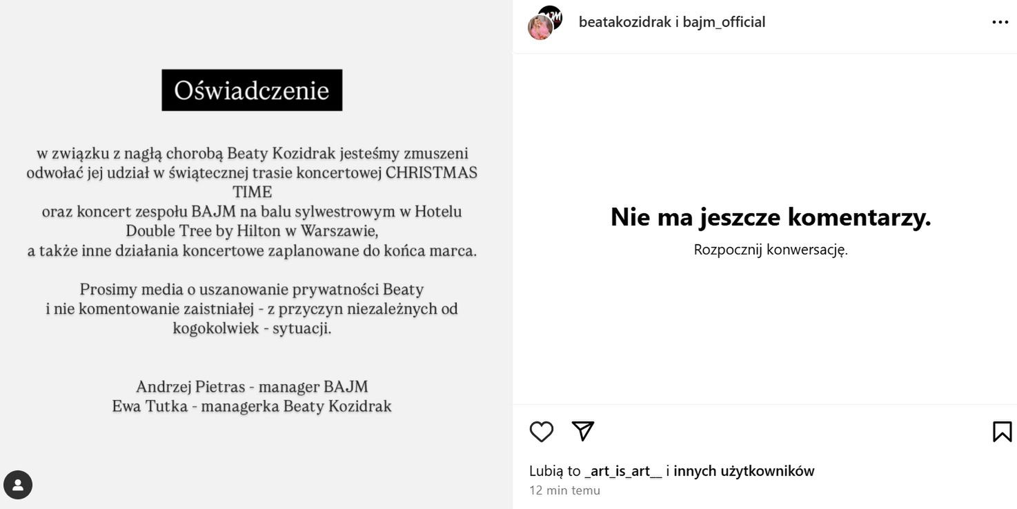 Beata Kozidrak wydała oświadczenie
