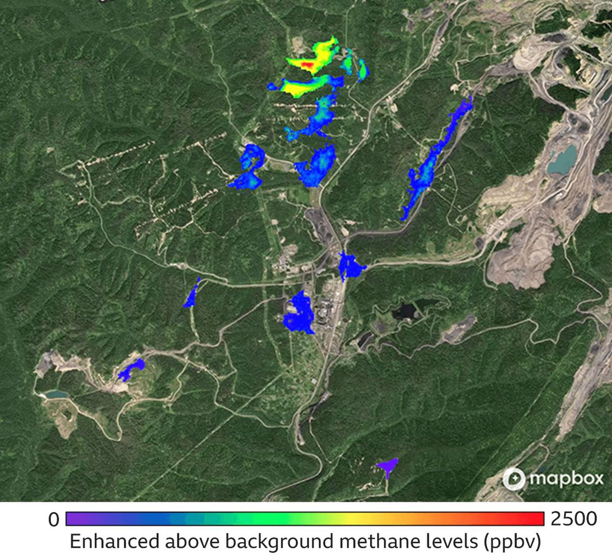 Poziom stężenia metanu emitowanego do atmosfery z kopalni Raspadskaya w Rosji 