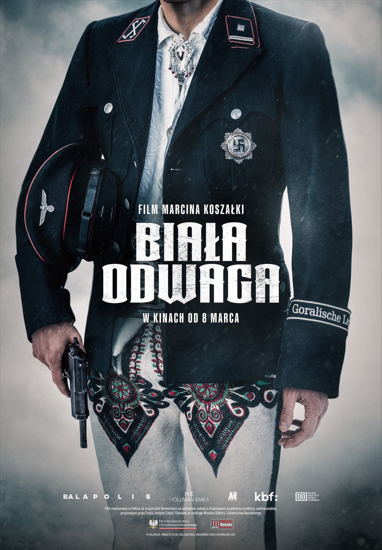 Plakat filmu "Biała odwaga", która zadebiutuje na ekranach kin w piątek, 8 marca 2024 r.