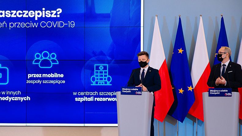 Szef Kancelarii Prezesa Rady Ministrów Michał Dworczyk i minister zdrowia Adam Niedzielski