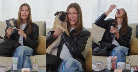 Żartownisia Hailey Bieber pokazuje zawartość swojej torebki: 6 telefonów do śledzenia, perfumy Eau d'NEPO, książki filozoficzne...