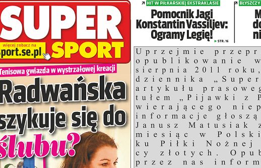„Super Express” z przeprosinami rozstrzeloną czcionką na ostatniej stronie