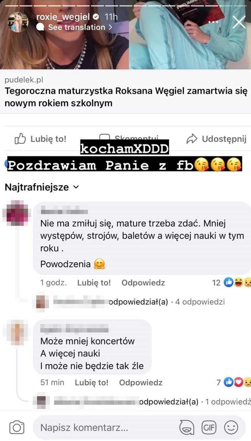 Roksana Węgiel odpowiada na komentarze pełne troski o jej edukację