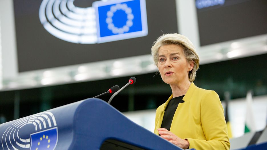 STRASBOURG, FRANCE - JULY 07:  European Commission President Ursula von der Leyen delivers a speech during a plenary session at the European Parliament in Strasbourg, France on July 07, 2021. (Photo by European Parliament / Pool/Anadolu Agency via Getty Images)