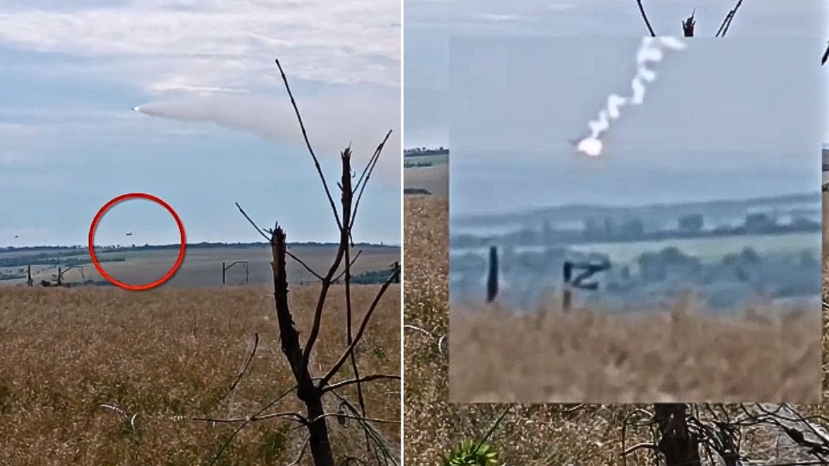 wojna w Ukrainie, myśliwiec, atak rakietowy Rosyjski Su-25 trafiony w Ukrainie. Nagranie z momentu ataku