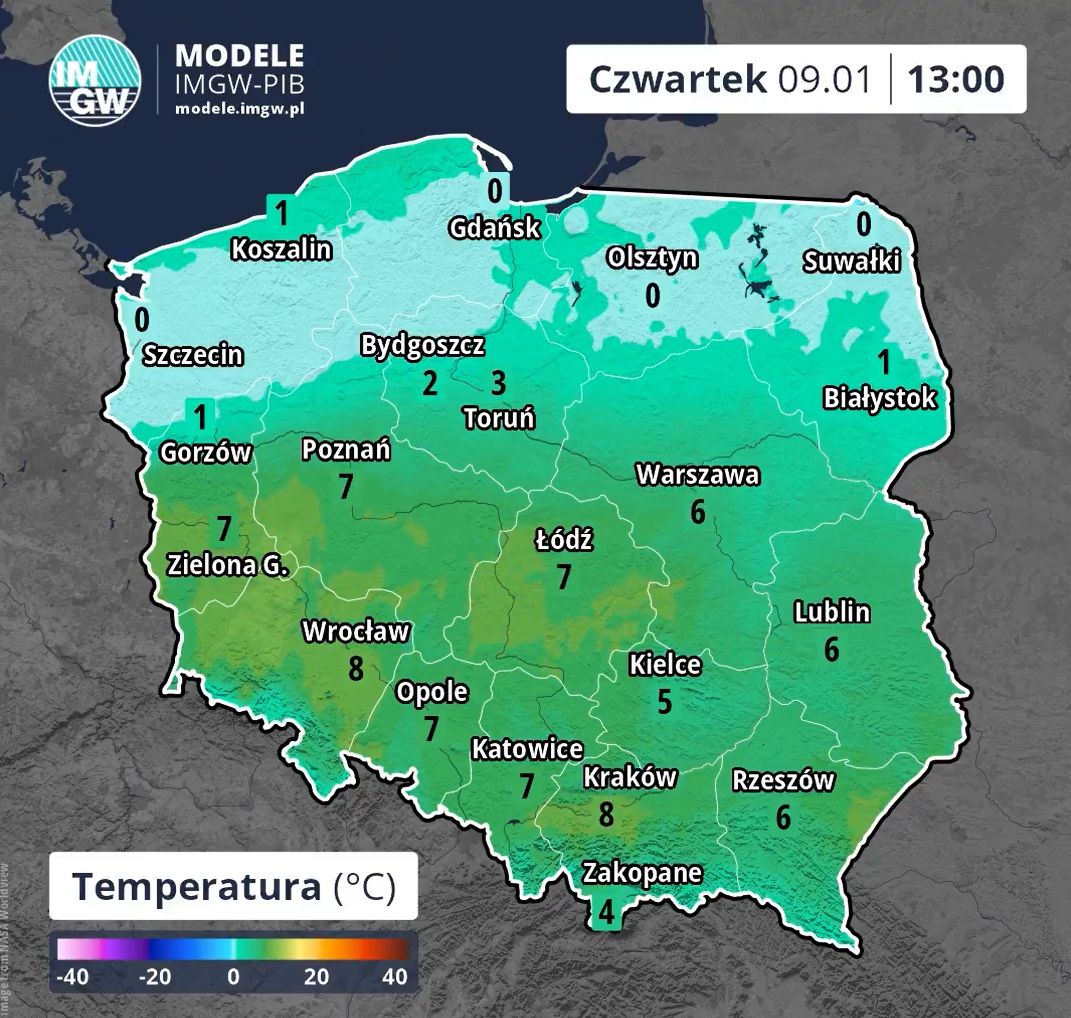 Temperatura w Polsce w czwartek o godz. 13