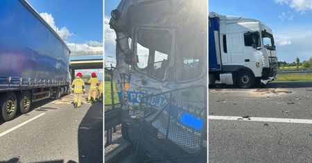 Ciężarówka uderzyła w radiowóz. Autostrada była zablokowana