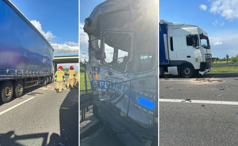 Ciężarówka uderzyła w radiowóz. Autostrada była zablokowana