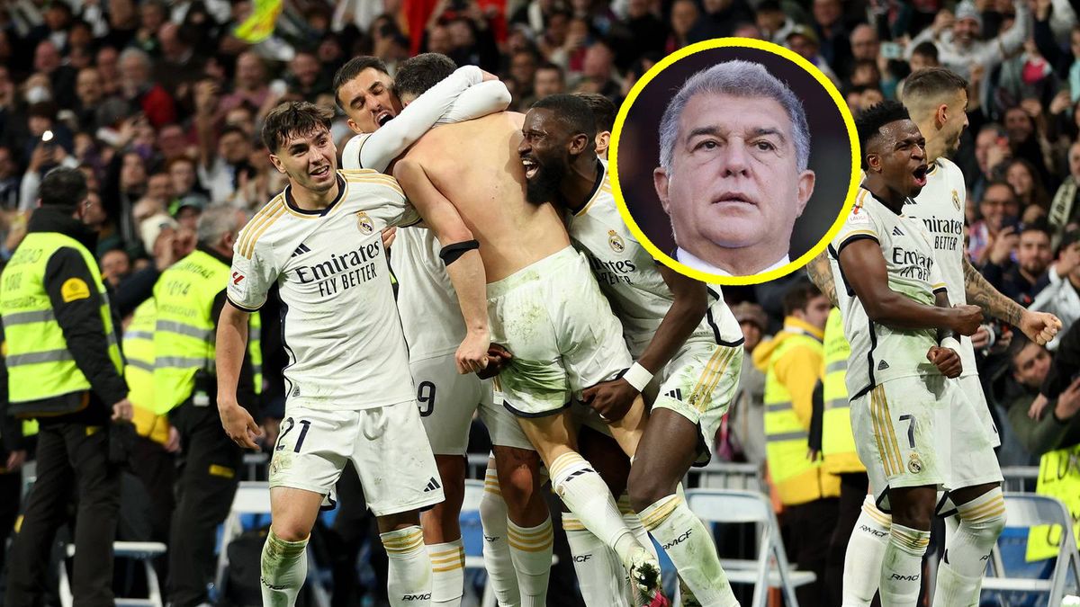 Getty Images / Joan Laporta (w kółku) i radość piłkarzy Realu Madryt
