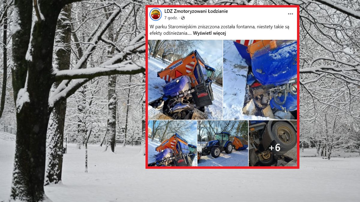 Ciągnik wjechał w fontannę