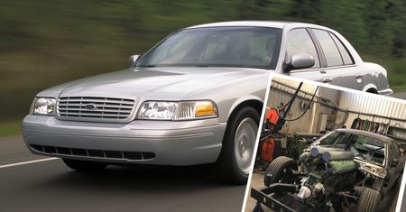 Ford crown victoria z silnikiem z czołgu. Jednostka ma 27 l pojemności