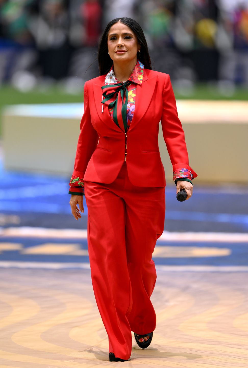 MEXICO CITY, MEXICO - JUNE 11: Salma Hayek is seen during the FIFA World Cup 2026 Group A match between Mexico and South Africa at Mexico City Stadium on June 11, 2026 in Mexico City, Mexico. (Photo by David Ramos/Getty Images)