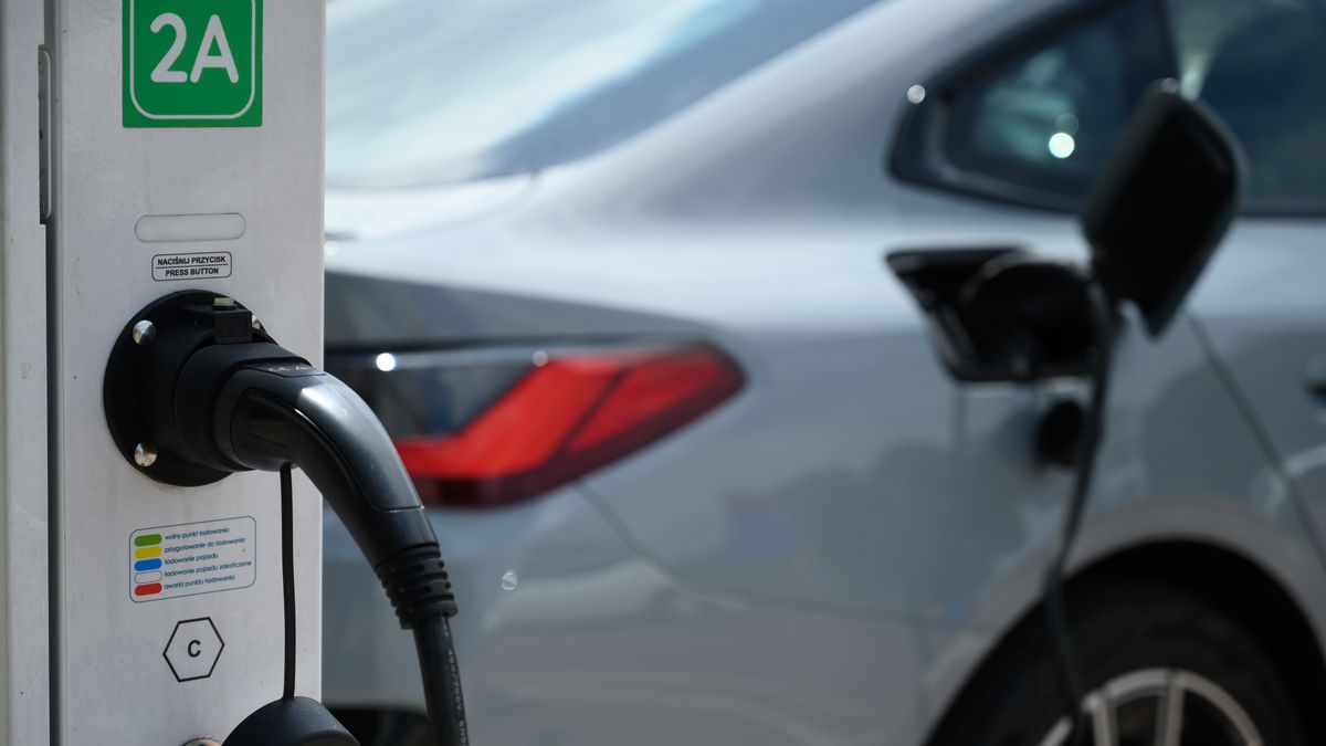 An electric car is recharging at an EV (Electric Vehicle) charging station in Warsaw, Poland, on July 4, 2024. (Photo by Aleksander Kalka/NurPhoto via Getty Images)