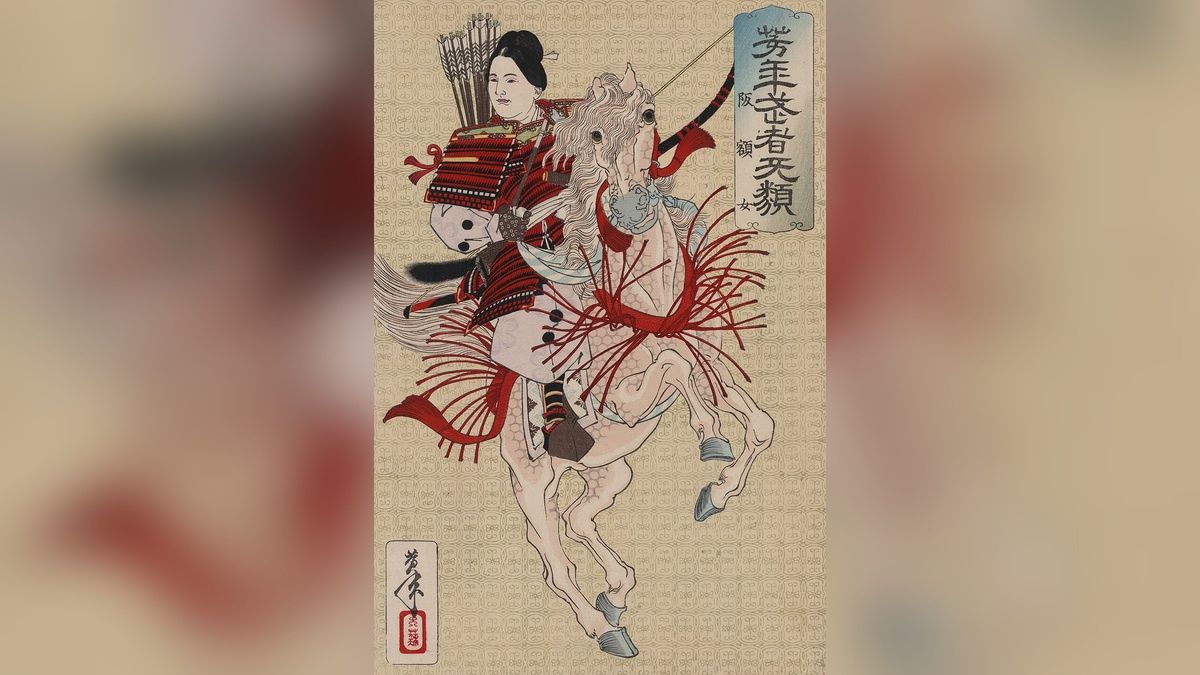 Hangaku Gozen na drzeworycie Tsukioki Yoshitoshiego z XIX w. Późniejsze wyobrażenie wojowniczki.