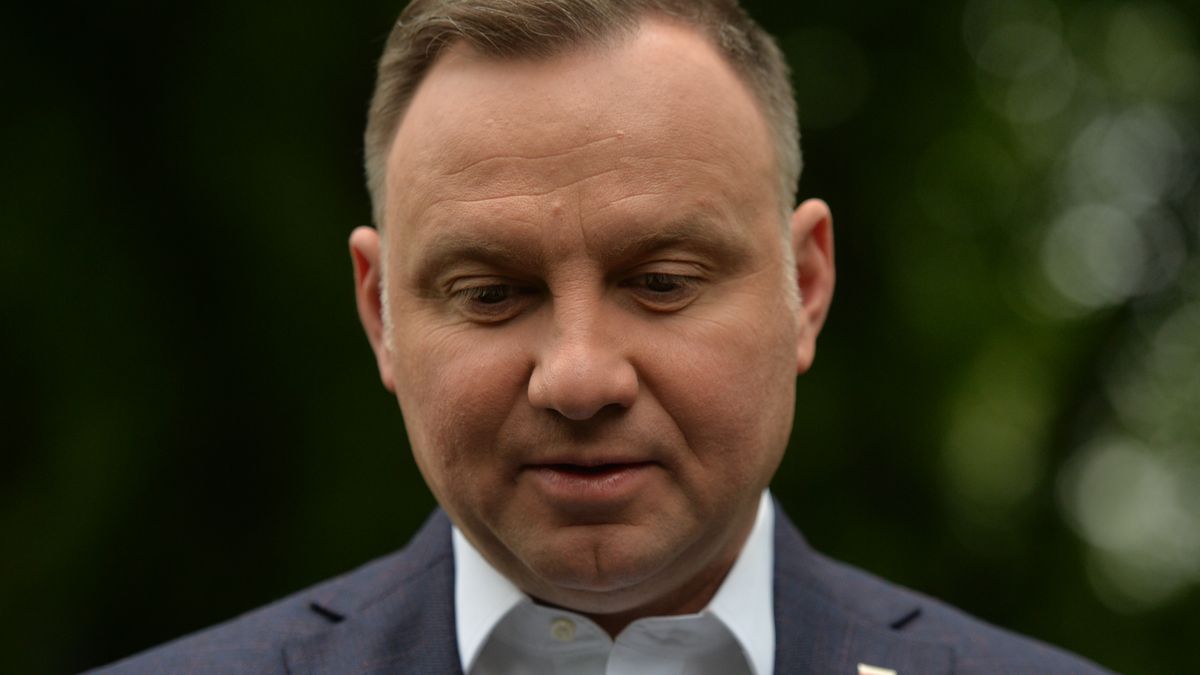 Polish President Andrzej Duda addresses media after laying a wreath at Wincenty Witos monument in Jordan Park, in Krakow.Wincenty Witos (1874-1945), was a Polish politician and leader of the Polish People's Party (PSL), who served three times as the Prime Minister of Poland in the 1920s.On Sunday, May 31, 2020, in Krakow, Poland. (Photo by Artur Widak/NurPhoto via Getty Images)
