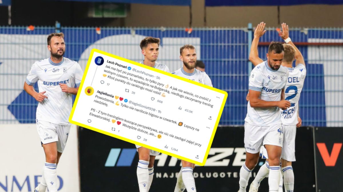 Getty Images / Grzegorz Wajda / Jagiellonia Białystok, Lech Poznań/Twitter / Na zdjęciu: piłkarze Lecha Poznań