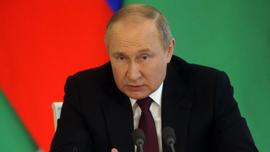 MOSCOW, RUSSIA - JUNE,10 (RUSSIA OUT) Russian President Vladimir Putin speeches during the joint press conference with Turkmen President Serdar Berdimuhamedow (not pictured) at the Grand Kremlin Palace on June 10, 2022, in Moscow, Russia. President Serdar Berdimuhamedow, elected in March, is having his first state visit to Russia. (Photo by Contributor/Getty Images)