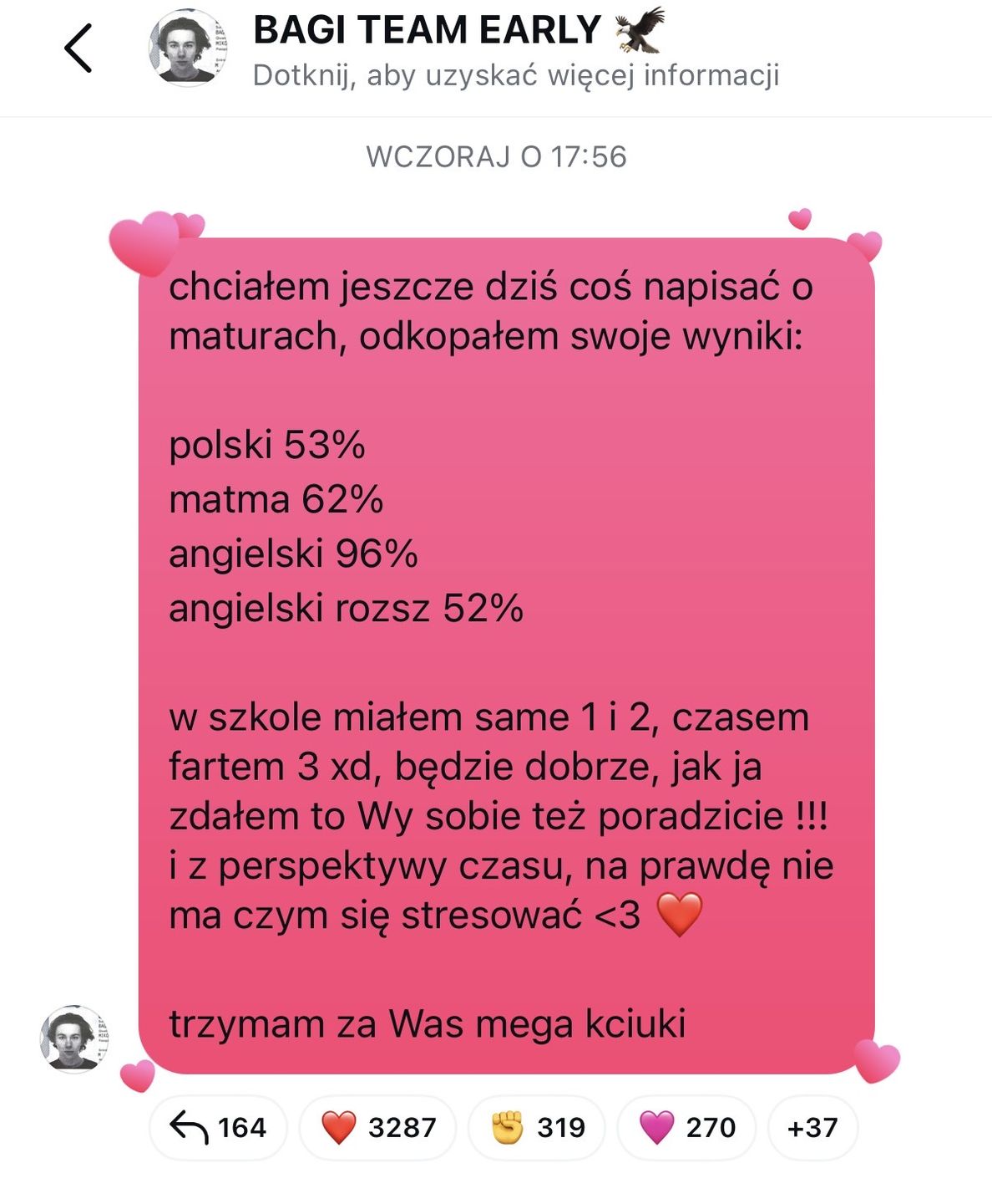 Bagi zdradził swoje wyniki matur 