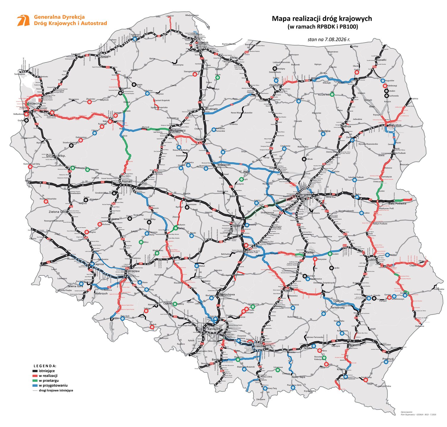 Stan budowy dróg szybkiego ruchu w Polsce na 7 sierpnia 2026 r.