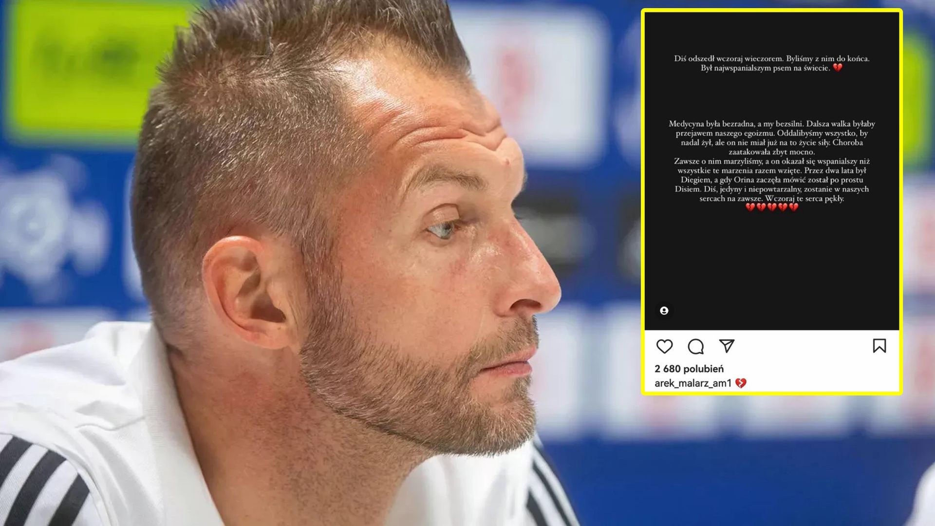 Na zdjęciu: Arkadiusz Malarz, w ramce: wpis na Instagramie