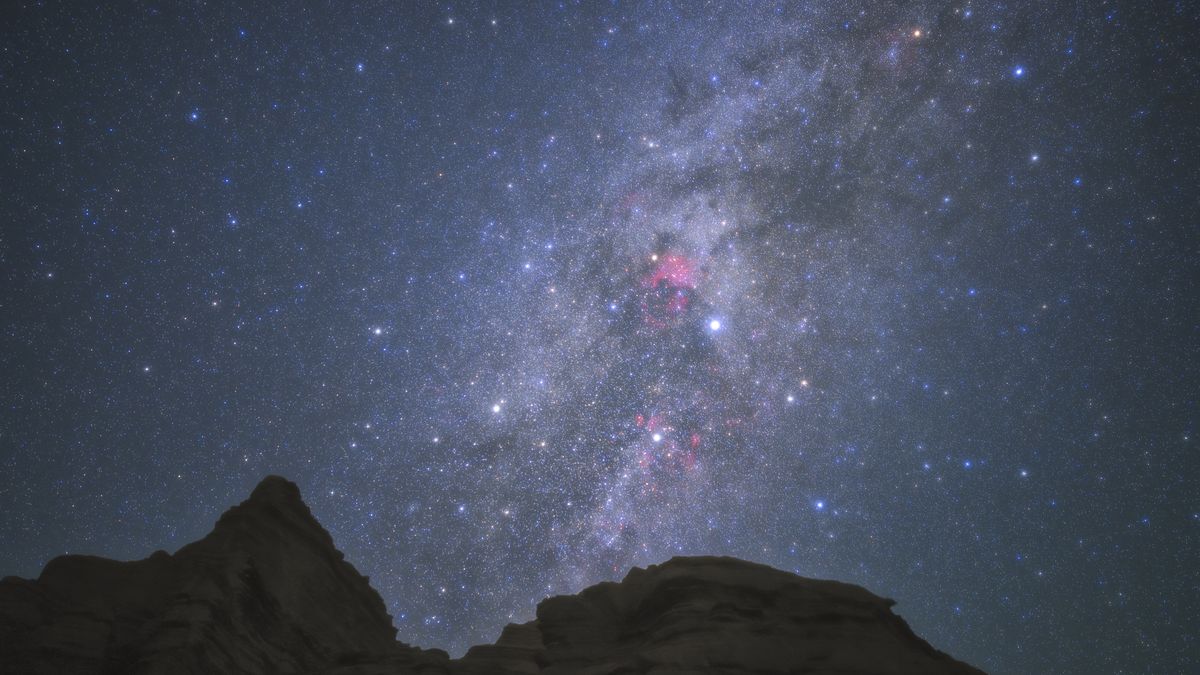 HAMI, CHINA - SEPTEMBER 08: Starry sky is pictured over the Yadan landform, or dry areas with wind erosion landscape, on September 8, 2021 in Hami, Xinjiang Uyghur Autonomous Region of China. (Photo by VCG/VCG via Getty Images)