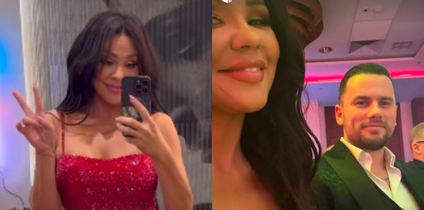 Sylwia Bomba w sukni od Izabeli Janachowskiej za ponad 2,5 TYSIĄCA relacjonuje wypad z Grzegorzem Collinsem na kolejny event. (FOTO)